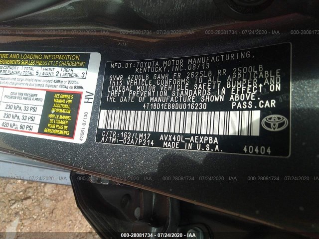 Photo 8 VIN: 4T1BD1EB8DU016230 - TOYOTA AVALON HYBRID 