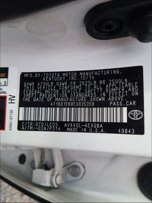 Photo 9 VIN: 4T1BD1EB8EU035359 - TOYOTA AVALON HYB 