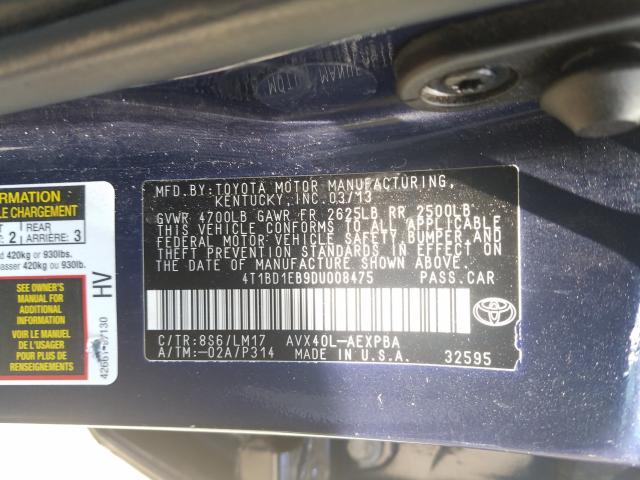 Photo 9 VIN: 4T1BD1EB9DU008475 - TOYOTA AVALON HYB 