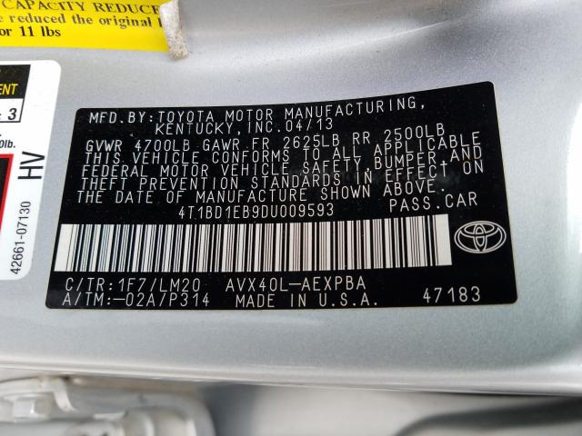 Photo 9 VIN: 4T1BD1EB9DU009593 - TOYOTA AVALON HYB 