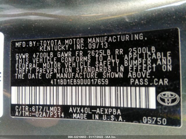 Photo 8 VIN: 4T1BD1EB9DU017659 - TOYOTA AVALON HYBRID 