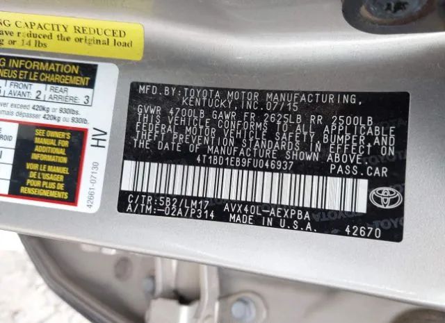 Photo 8 VIN: 4T1BD1EB9FU046937 - TOYOTA AVALON HYBRID 