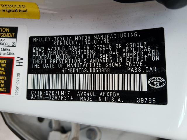 Photo 9 VIN: 4T1BD1EB9JU063858 - TOYOTA AVALON HYB 