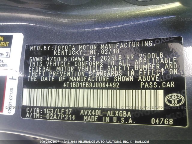 Photo 8 VIN: 4T1BD1EB9JU064492 - TOYOTA AVALON 