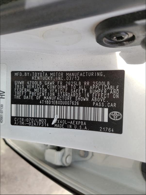 Photo 9 VIN: 4T1BD1EBXDU007626 - TOYOTA AVALON HYB 