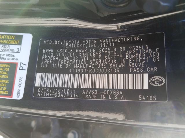 Photo 9 VIN: 4T1BD1FK0CU003436 - TOYOTA CAMRY HYBR 