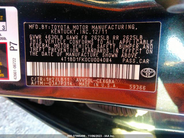 Photo 8 VIN: 4T1BD1FK0CU004084 - TOYOTA CAMRY 