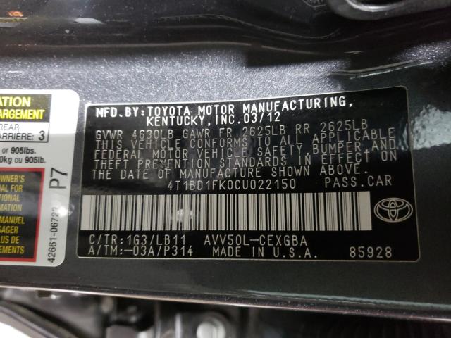 Photo 9 VIN: 4T1BD1FK0CU022150 - TOYOTA CAMRY 