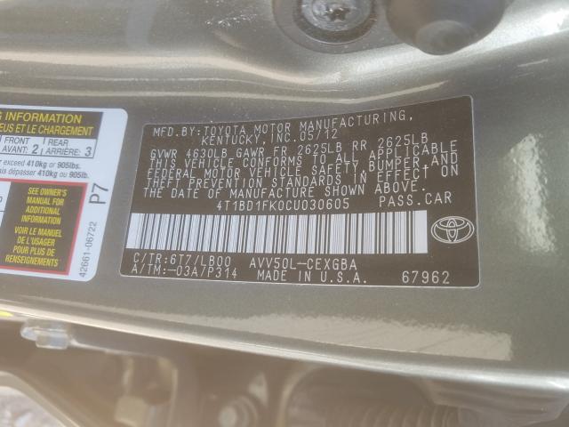 Photo 9 VIN: 4T1BD1FK0CU030605 - TOYOTA CAMRY HYBR 