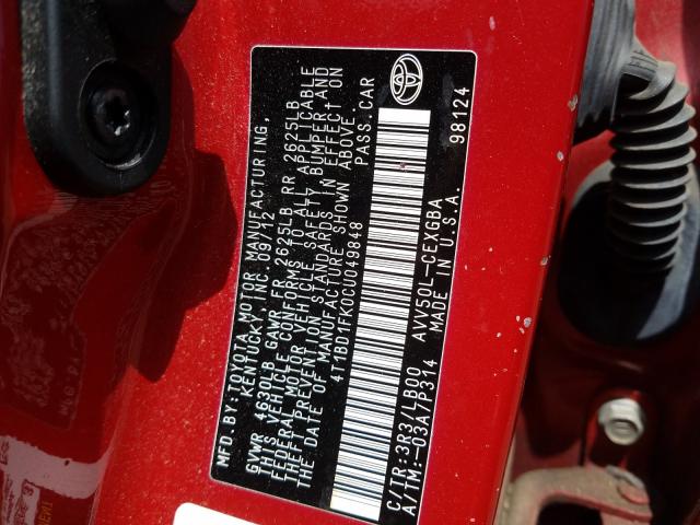 Photo 9 VIN: 4T1BD1FK0CU049848 - TOYOTA CAMRY HYBR 