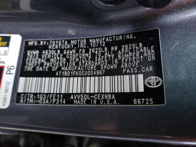 Photo 9 VIN: 4T1BD1FK0CU054967 - TOYOTA CAMRY HYBR 