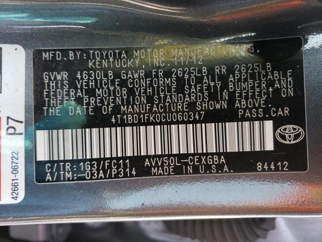 Photo 11 VIN: 4T1BD1FK0CU060347 - TOYOTA CAMRY HYBR 