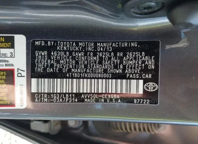 Photo 8 VIN: 4T1BD1FK0DU080003 - TOYOTA CAMRY 