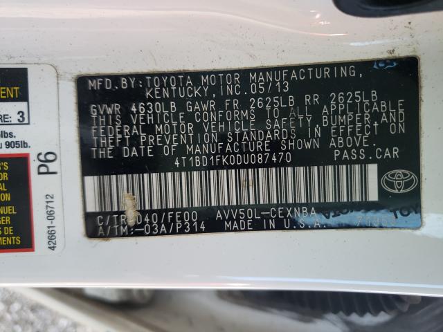 Photo 9 VIN: 4T1BD1FK0DU087470 - TOYOTA CAMRY HYBR 