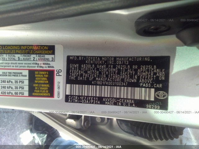 Photo 8 VIN: 4T1BD1FK0EU100347 - TOYOTA CAMRY HYBRID 