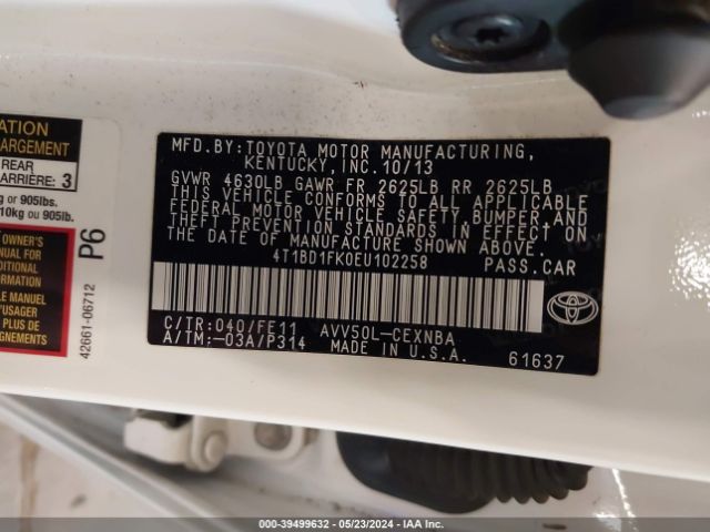 Photo 8 VIN: 4T1BD1FK0EU102258 - TOYOTA CAMRY HYBRID 