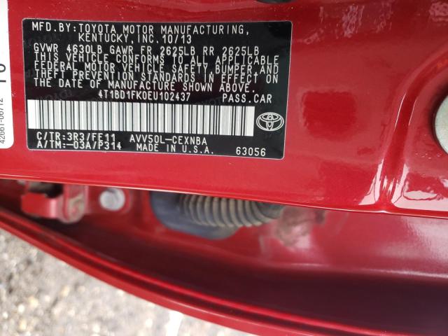 Photo 9 VIN: 4T1BD1FK0EU102437 - TOYOTA CAMRY HYBR 