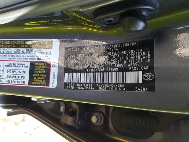 Photo 9 VIN: 4T1BD1FK0EU122509 - TOYOTA CAMRY HYBR 