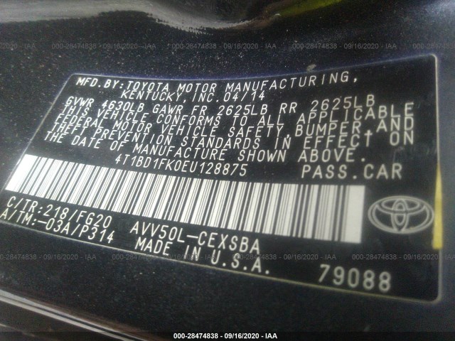 Photo 8 VIN: 4T1BD1FK0EU128875 - TOYOTA CAMRY HYBRID 