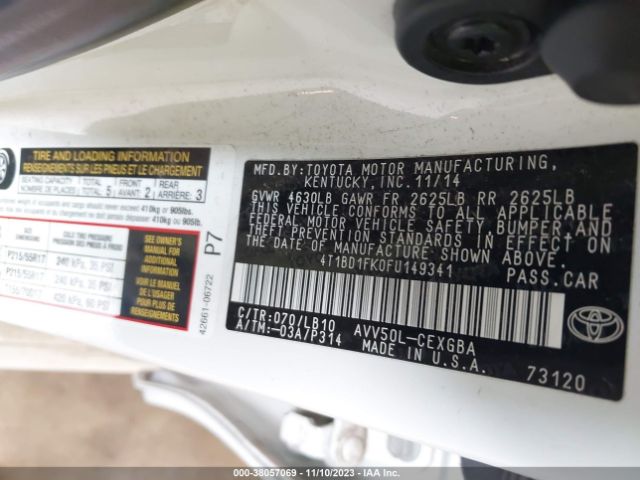 Photo 8 VIN: 4T1BD1FK0FU149341 - TOYOTA CAMRY HYBRID 