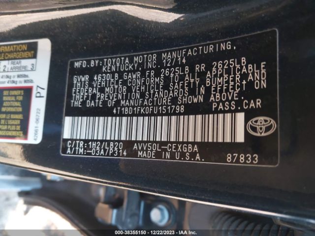 Photo 8 VIN: 4T1BD1FK0FU151798 - TOYOTA CAMRY HYBRID 