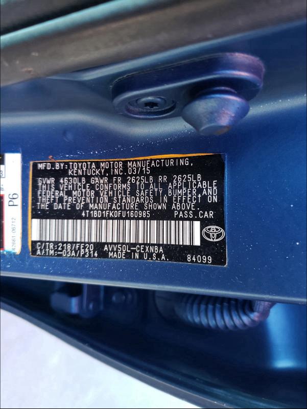 Photo 9 VIN: 4T1BD1FK0FU160985 - TOYOTA CAMRY HYBR 