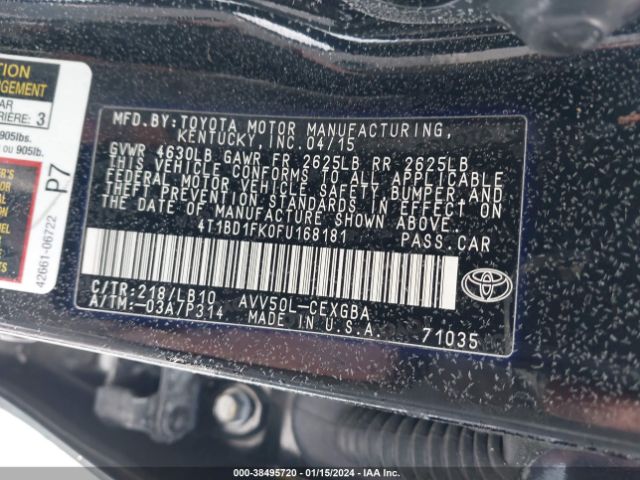 Photo 8 VIN: 4T1BD1FK0FU168181 - TOYOTA CAMRY HYBRID 