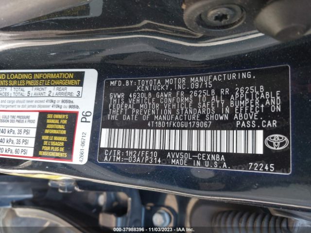 Photo 9 VIN: 4T1BD1FK0GU179067 - TOYOTA CAMRY 