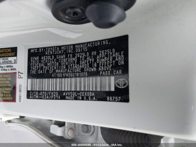 Photo 8 VIN: 4T1BD1FK0GU181076 - TOYOTA CAMRY HYBRID 