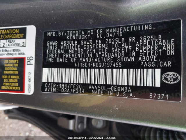 Photo 8 VIN: 4T1BD1FK0GU197455 - TOYOTA CAMRY HYBRID 