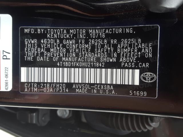 Photo 9 VIN: 4T1BD1FK0HU211842 - TOYOTA CAMRY HYBR 