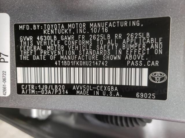 Photo 9 VIN: 4T1BD1FK0HU214742 - TOYOTA CAMRY HYBR 