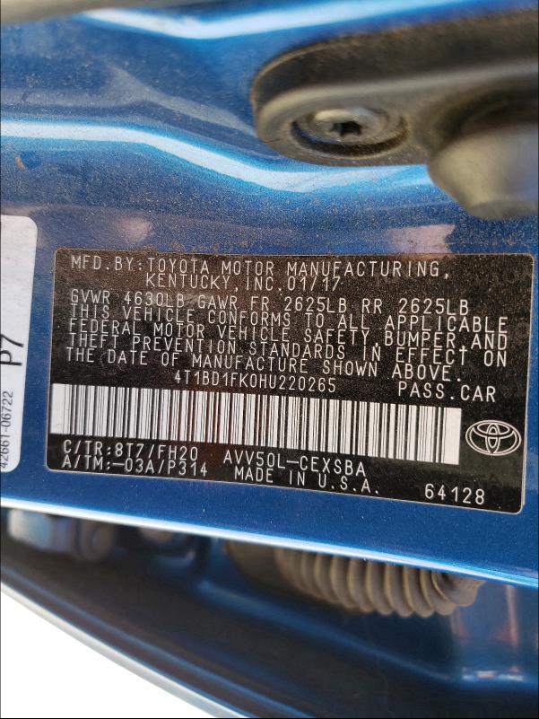 Photo 9 VIN: 4T1BD1FK0HU220265 - TOYOTA CAMRY HYBR 