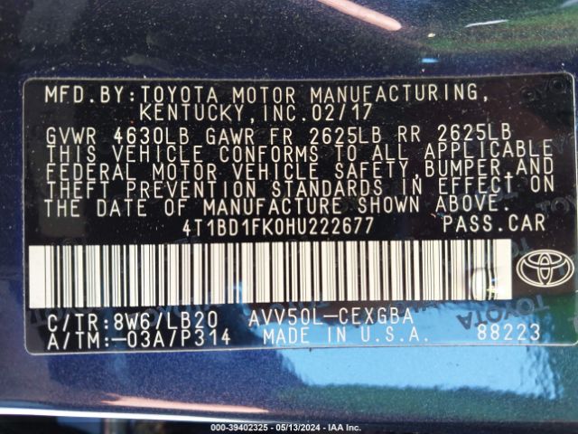 Photo 8 VIN: 4T1BD1FK0HU222677 - TOYOTA CAMRY HYBRID 