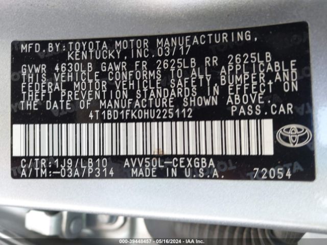 Photo 8 VIN: 4T1BD1FK0HU225112 - TOYOTA CAMRY HYBRID 