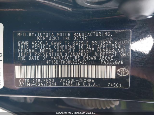 Photo 8 VIN: 4T1BD1FK0HU225420 - TOYOTA CAMRY HYBRID 