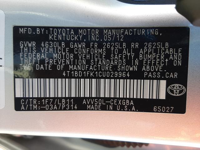 Photo 9 VIN: 4T1BD1FK1CU029964 - TOYOTA CAMRY HYBR 