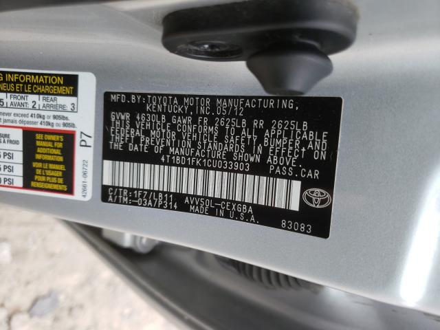 Photo 9 VIN: 4T1BD1FK1CU033903 - TOYOTA CAMRY HYBR 