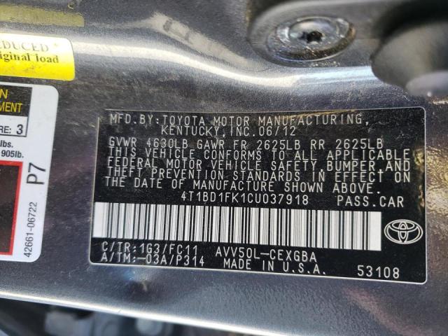 Photo 9 VIN: 4T1BD1FK1CU037918 - TOYOTA CAMRY HYBR 