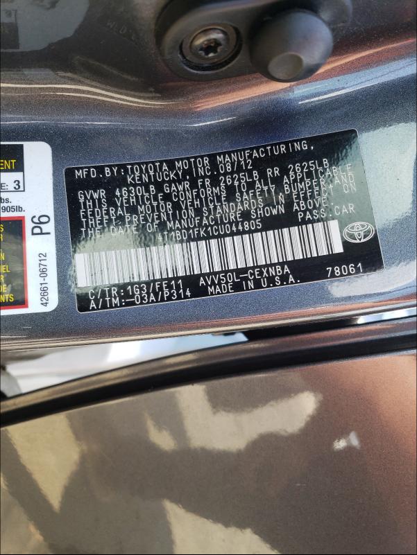 Photo 9 VIN: 4T1BD1FK1CU044805 - TOYOTA CAMRY HYBR 