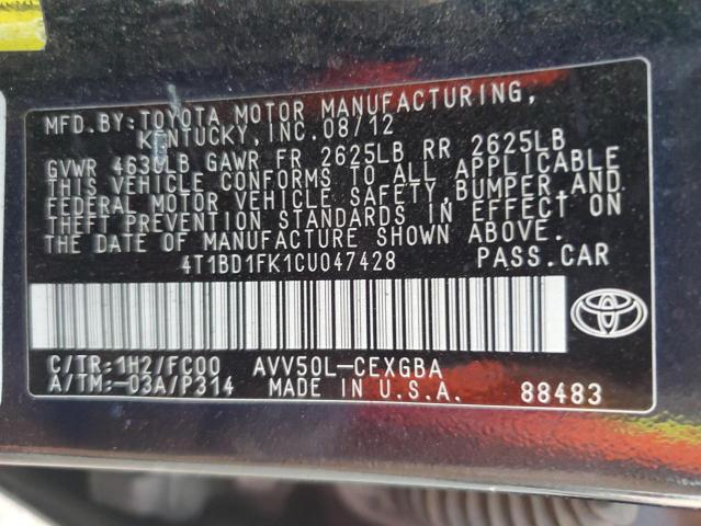 Photo 11 VIN: 4T1BD1FK1CU047428 - TOYOTA CAMRY HYBR 