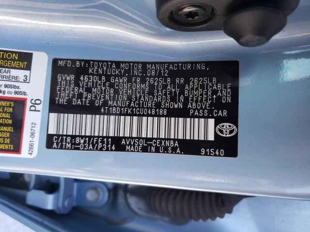 Photo 9 VIN: 4T1BD1FK1CU048188 - TOYOTA CAMRY HYBR 