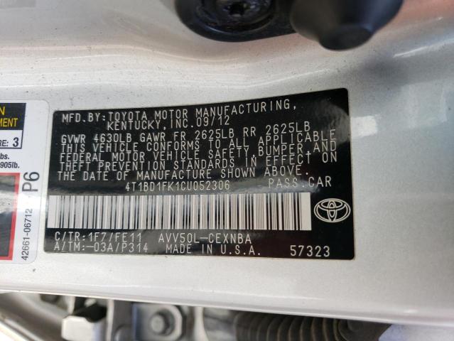 Photo 12 VIN: 4T1BD1FK1CU052306 - TOYOTA CAMRY HYBR 