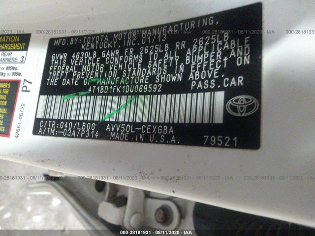 Photo 8 VIN: 4T1BD1FK1DU069592 - TOYOTA CAMRY HYBRID 