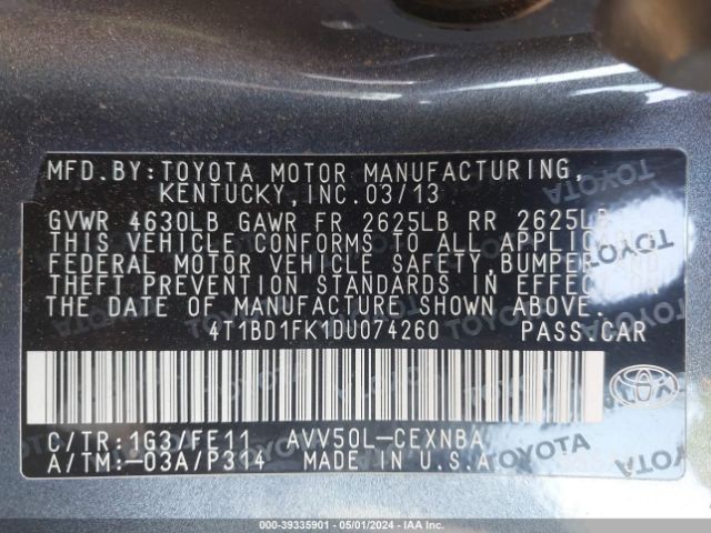 Photo 8 VIN: 4T1BD1FK1DU074260 - TOYOTA CAMRY HYBRID 