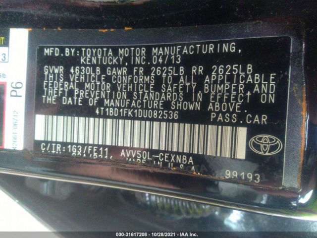 Photo 8 VIN: 4T1BD1FK1DU082536 - TOYOTA CAMRY HYBRID 