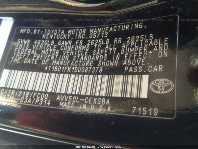 Photo 8 VIN: 4T1BD1FK1DU087378 - TOYOTA CAMRY HYBRID 