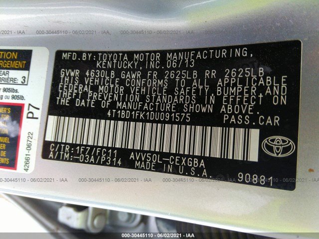 Photo 8 VIN: 4T1BD1FK1DU091575 - TOYOTA CAMRY HYBRID 