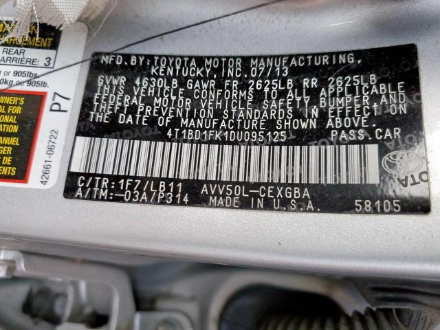 Photo 9 VIN: 4T1BD1FK1DU095125 - TOYOTA CAMRY HYBR 