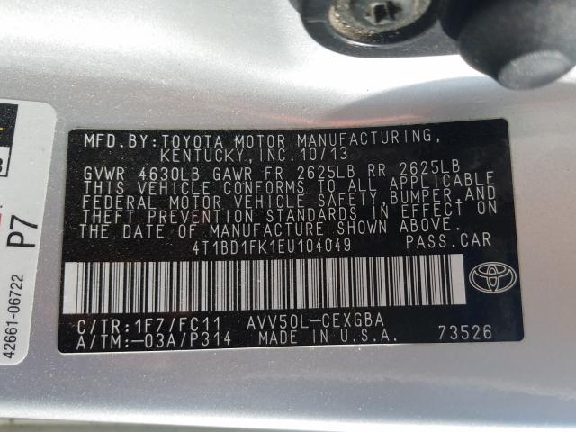 Photo 9 VIN: 4T1BD1FK1EU104049 - TOYOTA CAMRY 